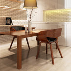 Silla de comedor de madera curvada y cuero sintético negro