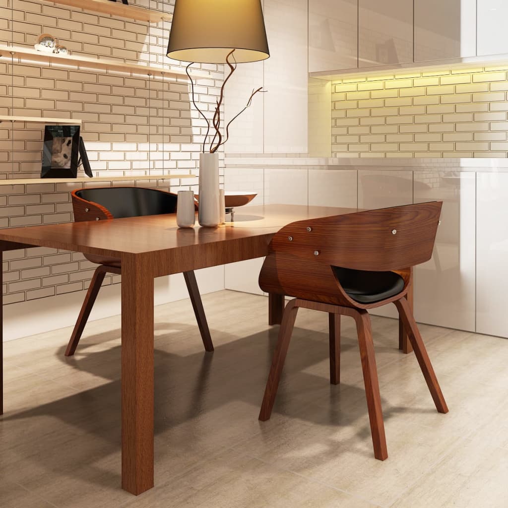 Silla de comedor de madera curvada y cuero sintético negro