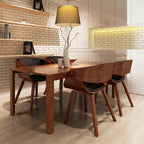 Silla de comedor de madera curvada y cuero sintético negro