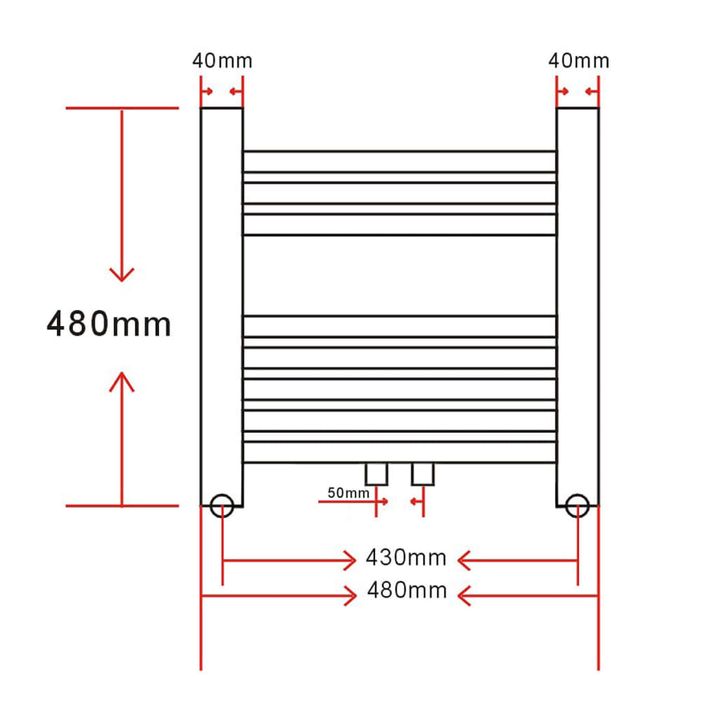 Radiador toallero 480 x 480 mm conector lateral y central