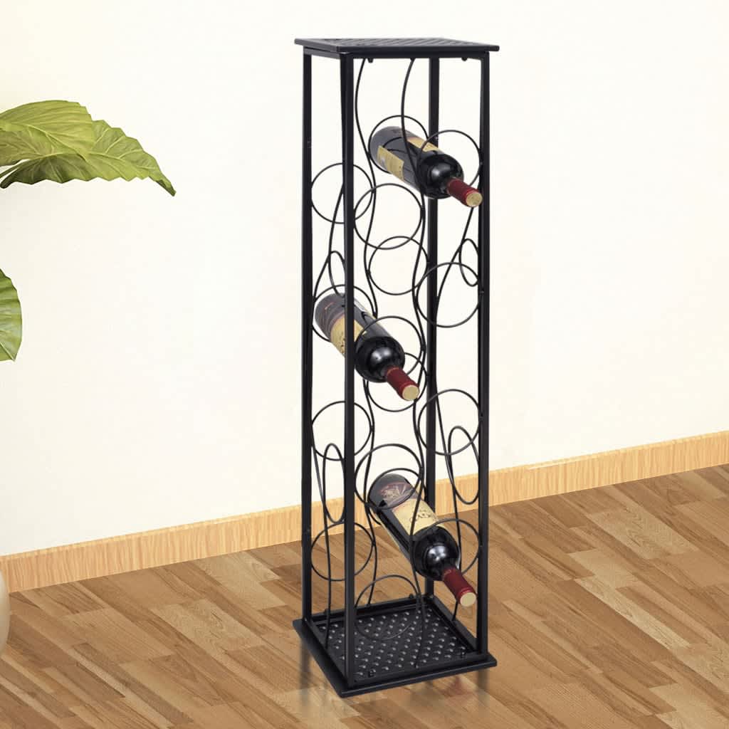 Botellero de metal con soportes para copas para 9 botellas