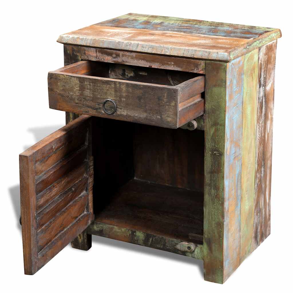 Mesa auxiliar con 1 cajón y 1 puerta madera reciclada
