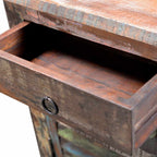 Mesa auxiliar con 1 cajón y 1 puerta madera reciclada