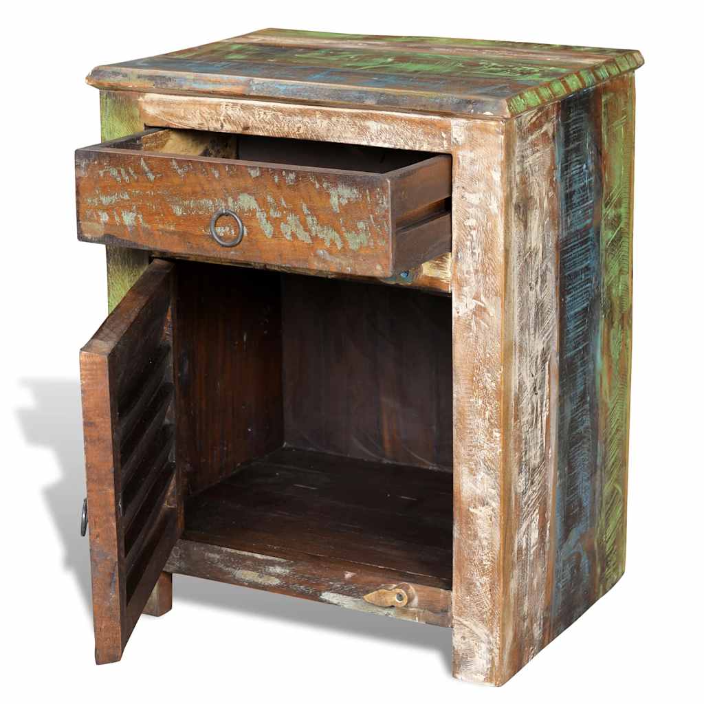 Mesa auxiliar con 1 cajón y 1 puerta madera reciclada