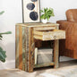 Side table with 1 drawer and 1 door reclaimed wood