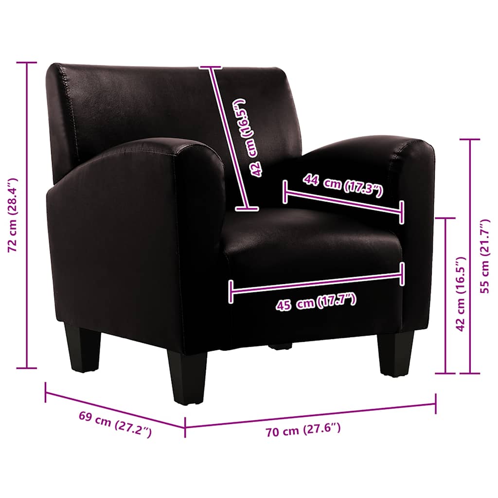 Sillón de cuero artificial marrón oscuro