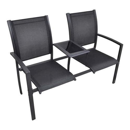Banco de jardim 2 pessoas aço e textilene preto 131 cm