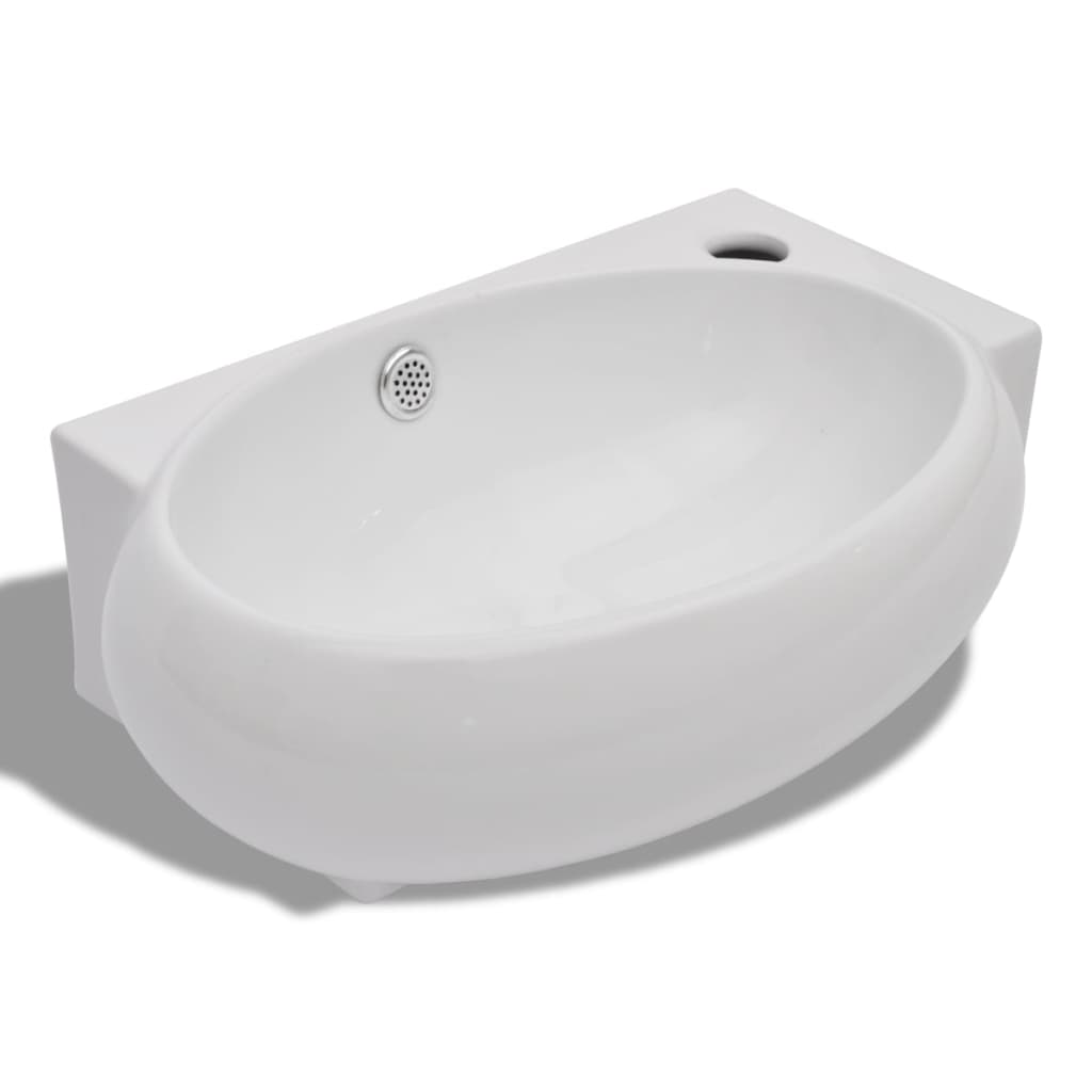 Lavabo con hueco de grifo y rebosadero cerámica blanco