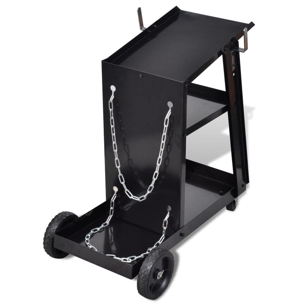 Carro de soldadura negro con 3 estantes organizador de taller