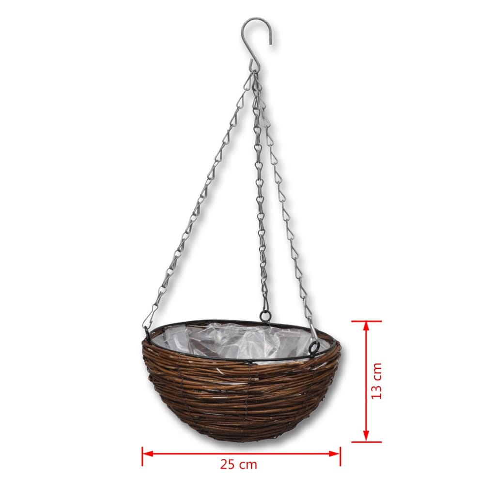 Cesta Redonda Colgante de Sauce Con Capa y Cadena - 4 Piezas