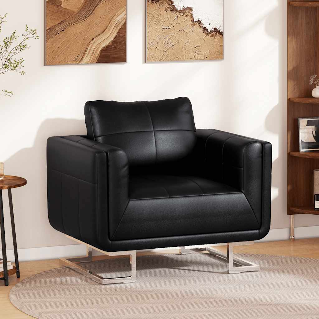 Sillón con patas cromadas cuero sintético blanco