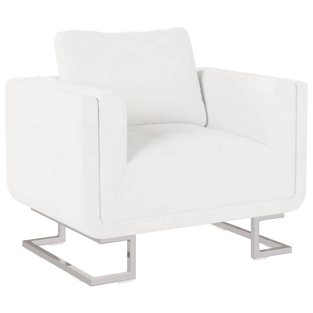Sillón con patas cromadas cuero sintético blanco