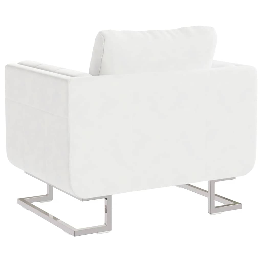 Sillón con patas cromadas cuero sintético blanco