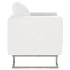 Sillón con patas cromadas cuero sintético blanco