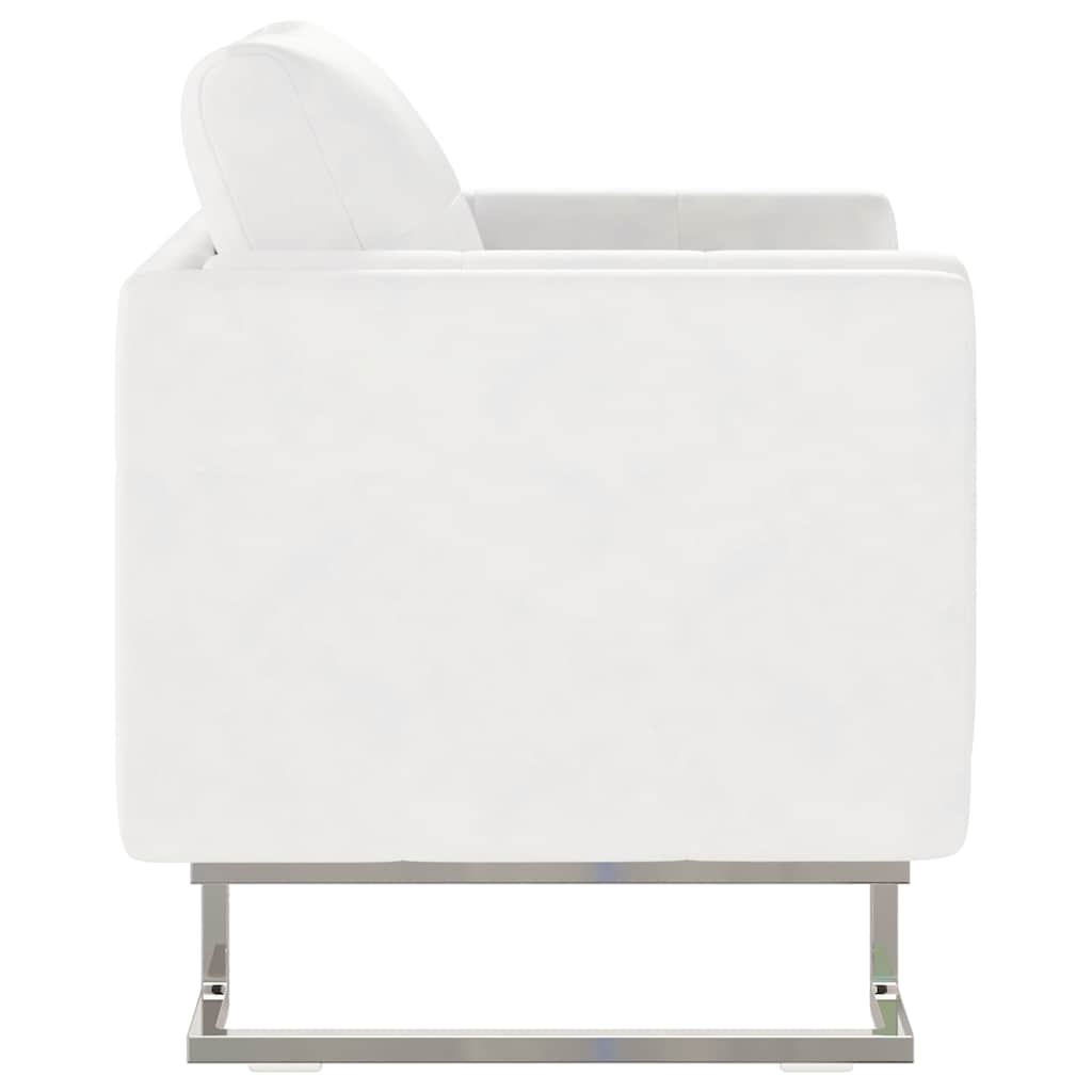 Sillón con patas cromadas cuero sintético blanco