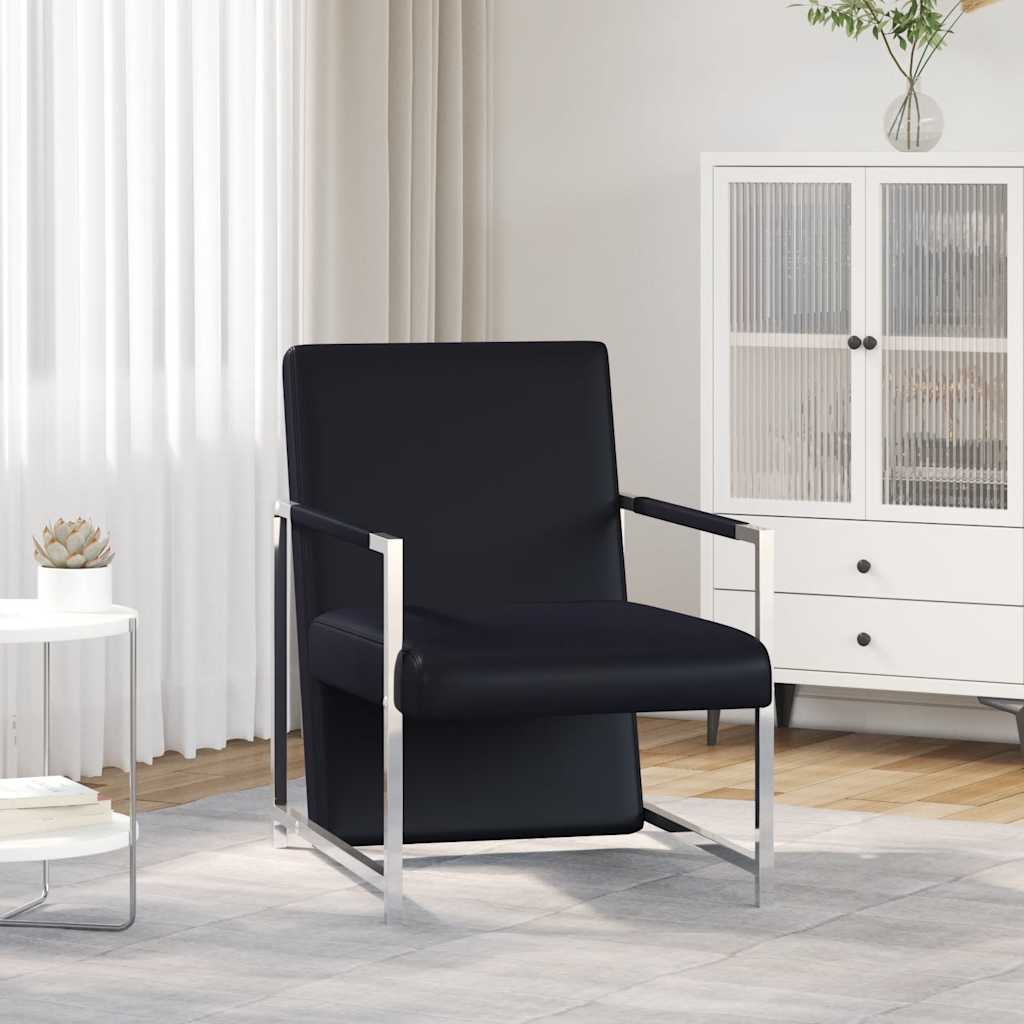 Sillón con patas cromadas cuero sintético blanco