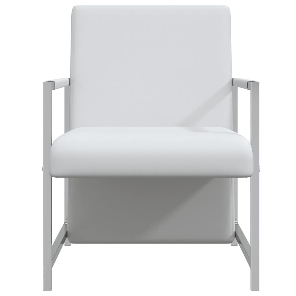 Sillón con patas cromadas cuero sintético blanco