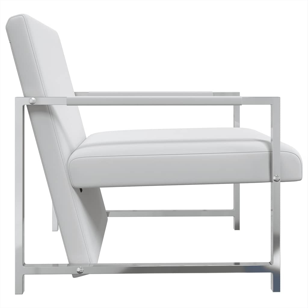 Sillón con patas cromadas cuero sintético blanco