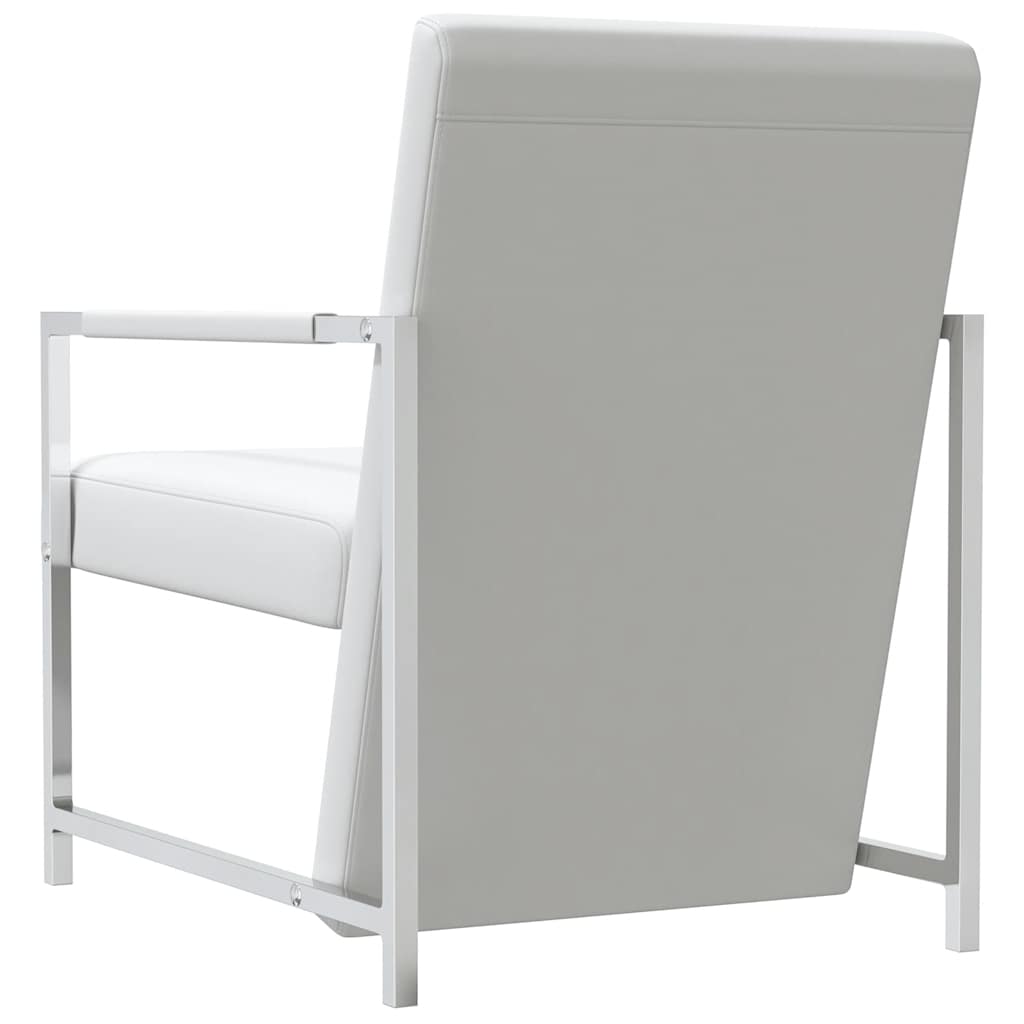 Sillón con patas cromadas cuero sintético blanco
