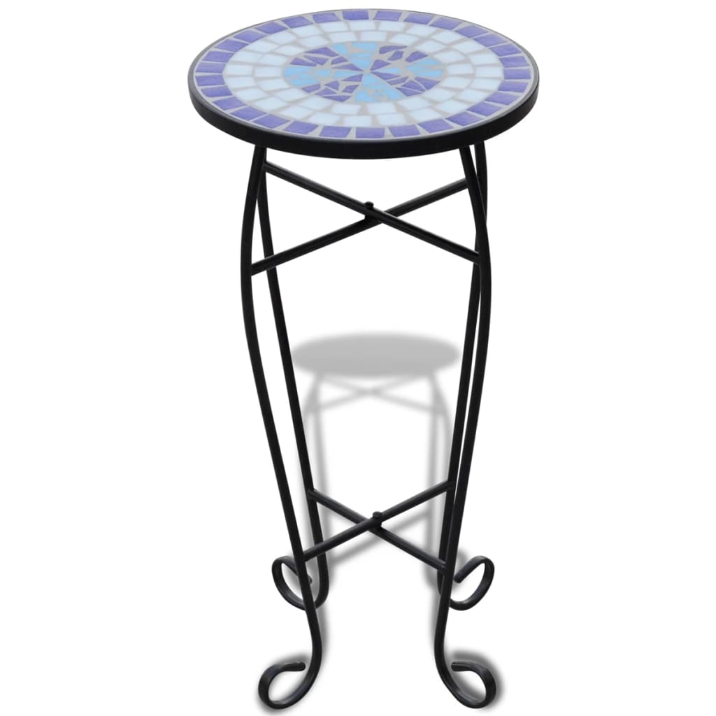 Mesa auxiliar para plantas mosaico azul y blanco