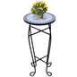 Mesa auxiliar para plantas mosaico azul y blanco