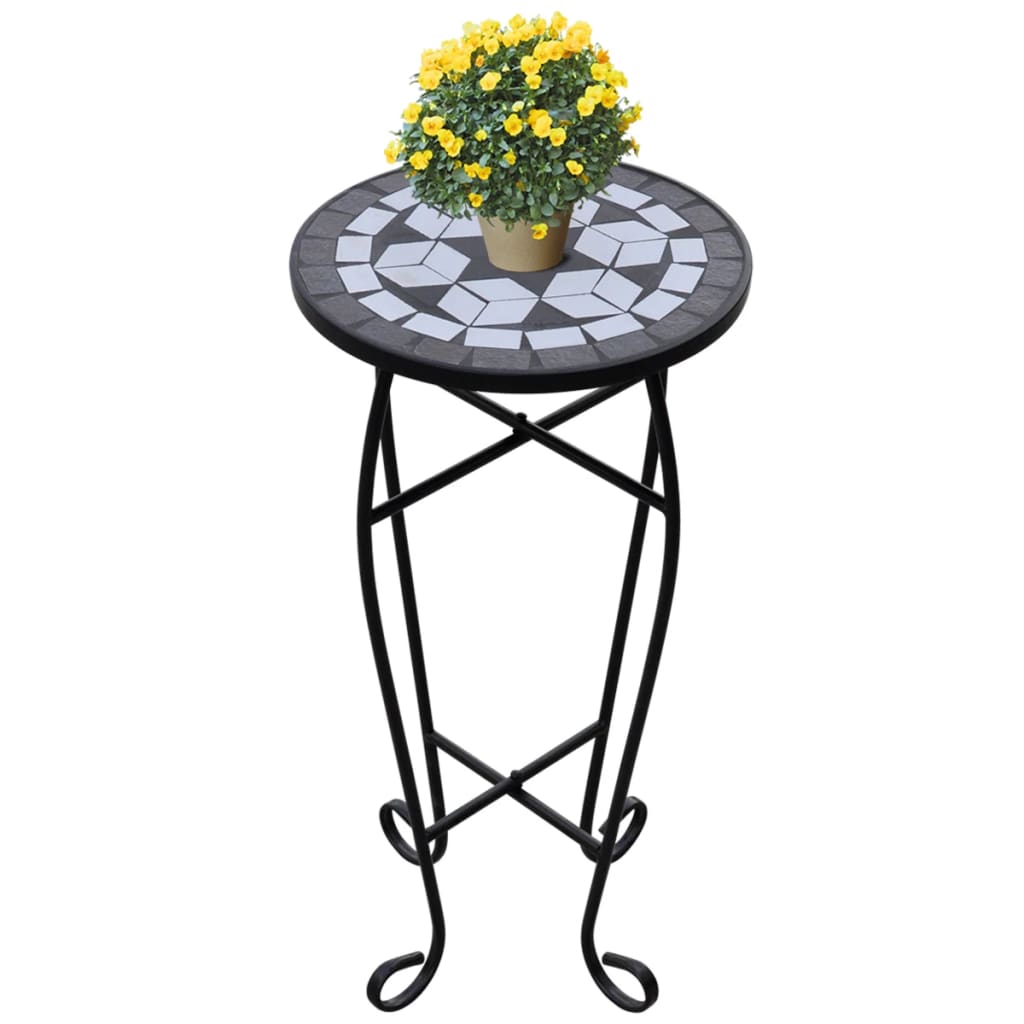 Mesa auxiliar para plantas mosaico azul y blanco