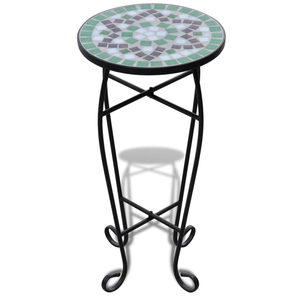 Mesa auxiliar mosaico para plantas verde y blanca