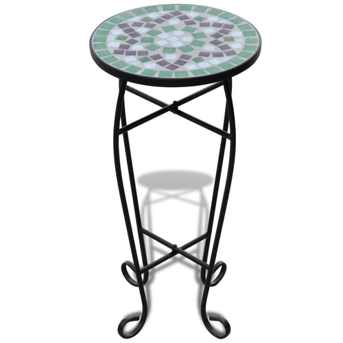 Mesa auxiliar mosaico para plantas verde y blanca