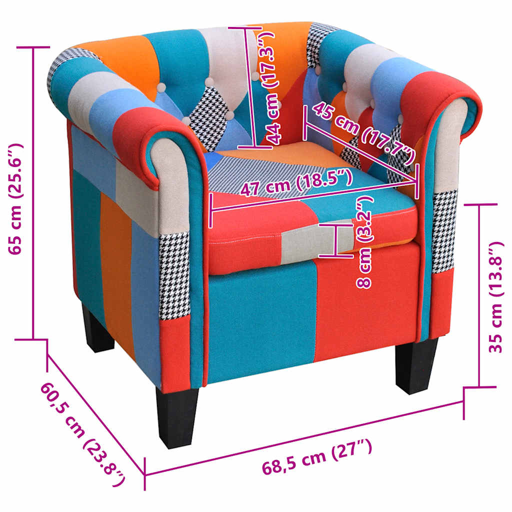 Sillón con diseño de retales de tela Patchwork