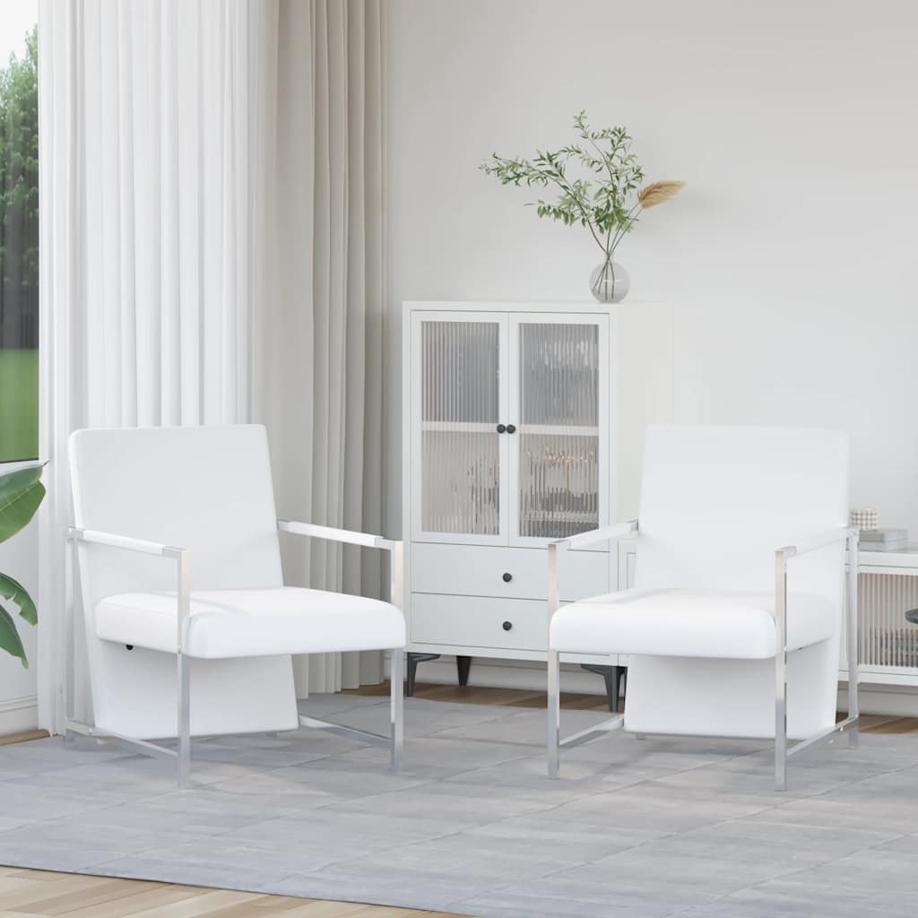 Sillón con patas cromadas cuero sintético blanco