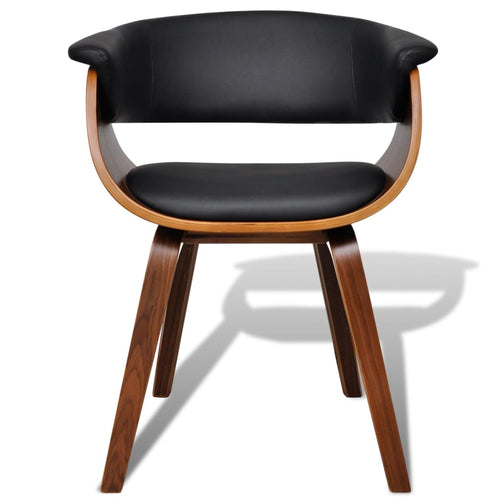 Curved wood and faux leather dining chair