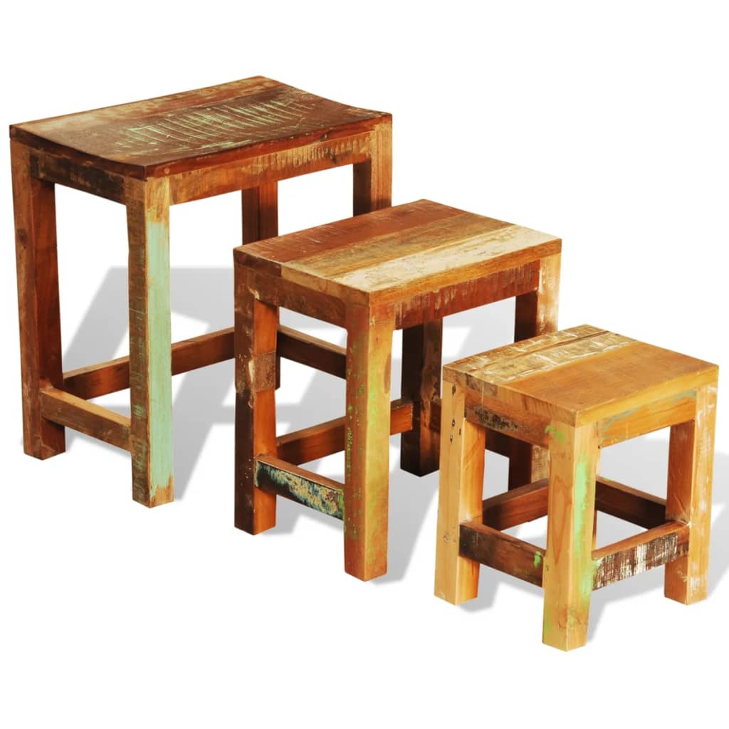 Juego de mesas apilables vintage 3 piezas madera reciclada
