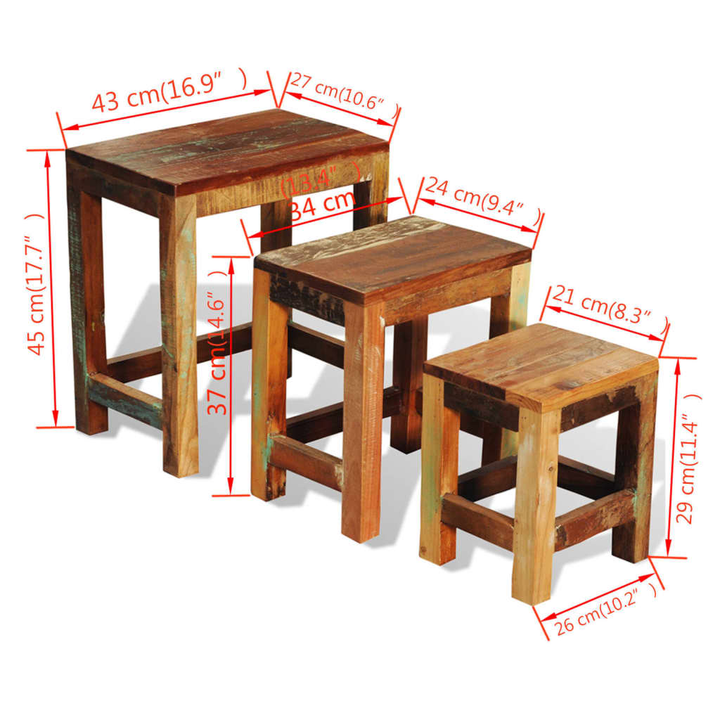 Juego de mesas apilables vintage 3 piezas madera reciclada