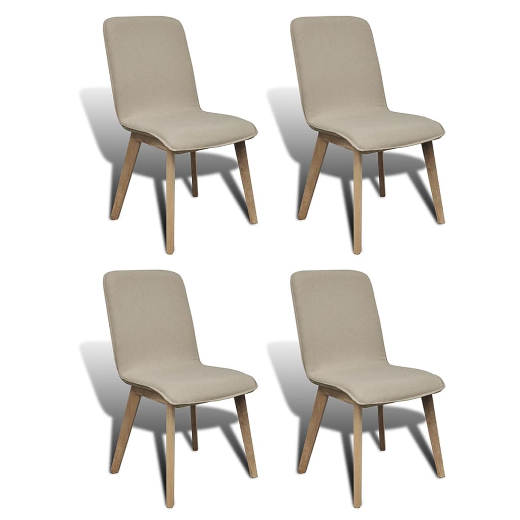 Sillas de comedor 4 uds tela y madera maciza de roble beige