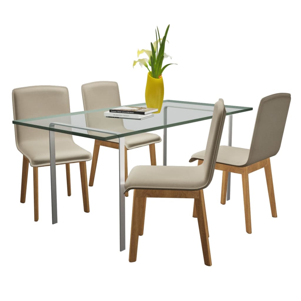 Sillas de comedor 4 uds tela y madera maciza de roble beige
