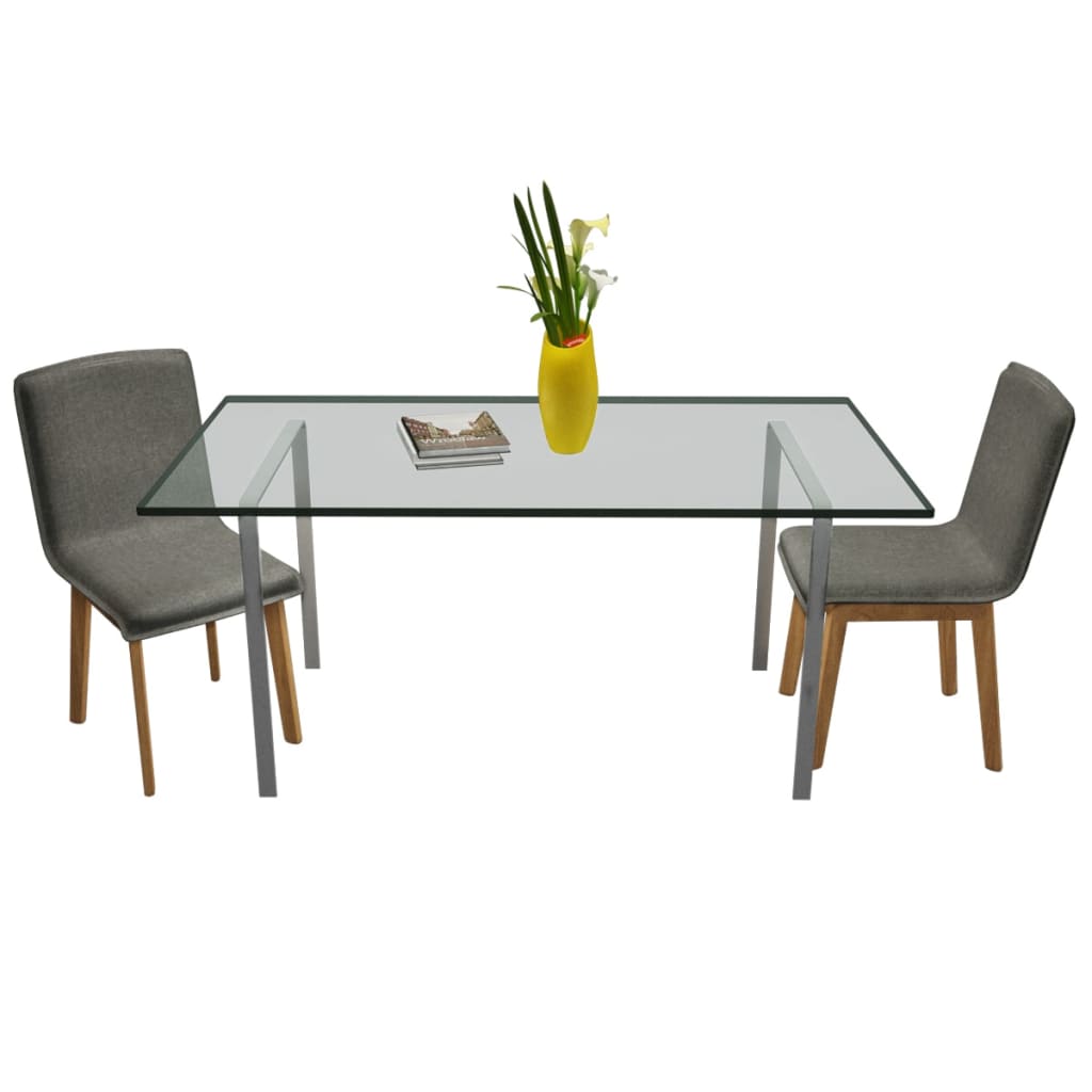 Sillas de comedor 2 uds tela y madera maciza roble gris claro