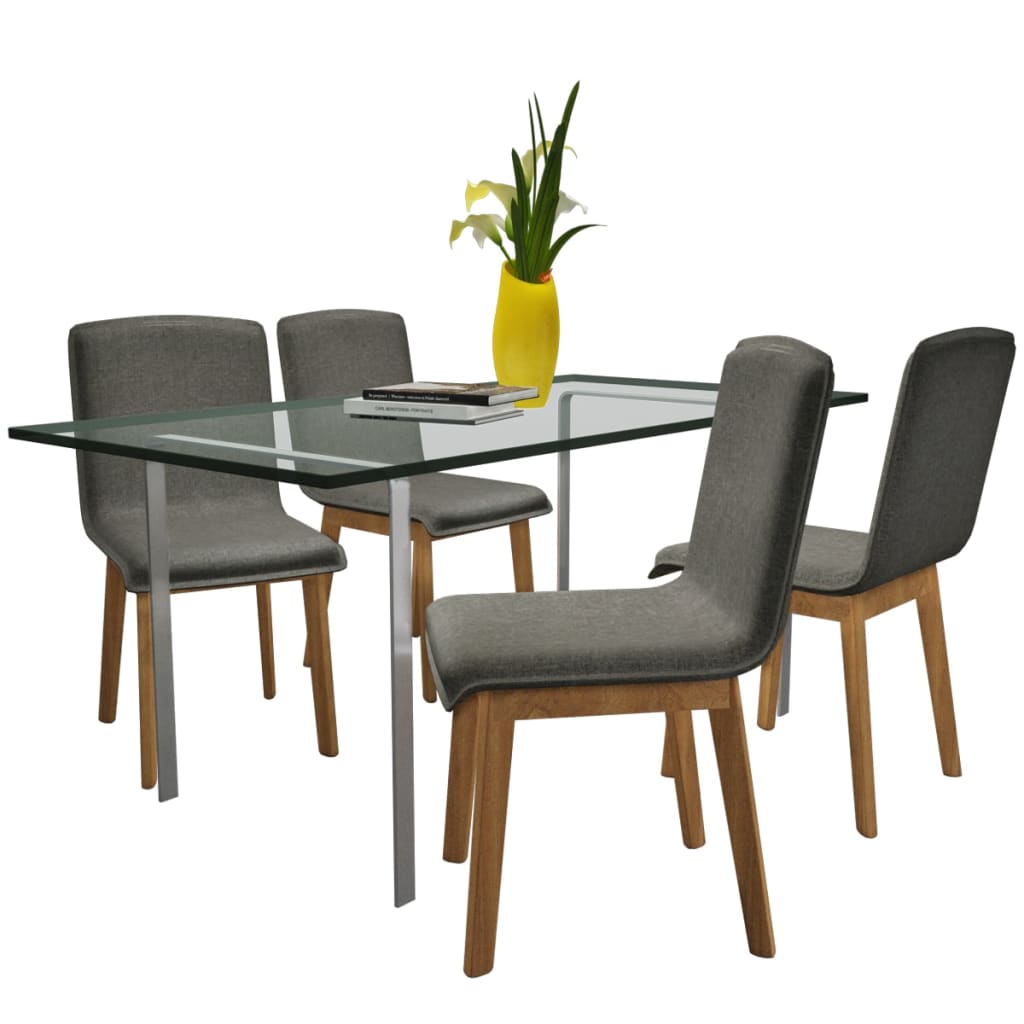 Sillas de comedor 4 uds tela gris claro y madera maciza roble