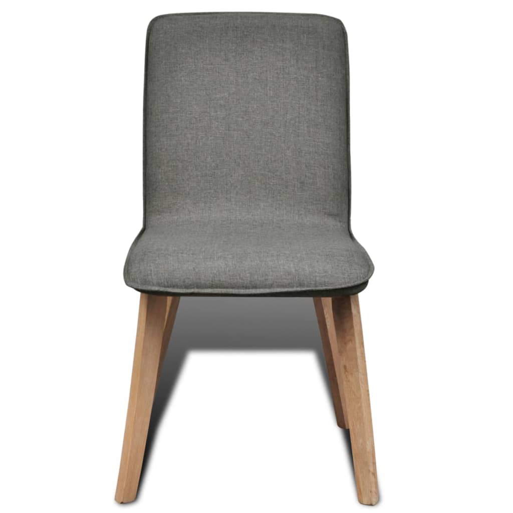 Sillas de comedor 4 uds tela gris claro y madera maciza roble