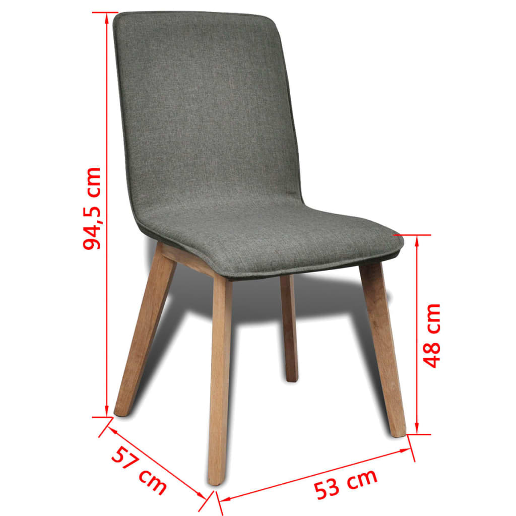 Sillas de comedor 4 uds tela gris claro y madera maciza roble