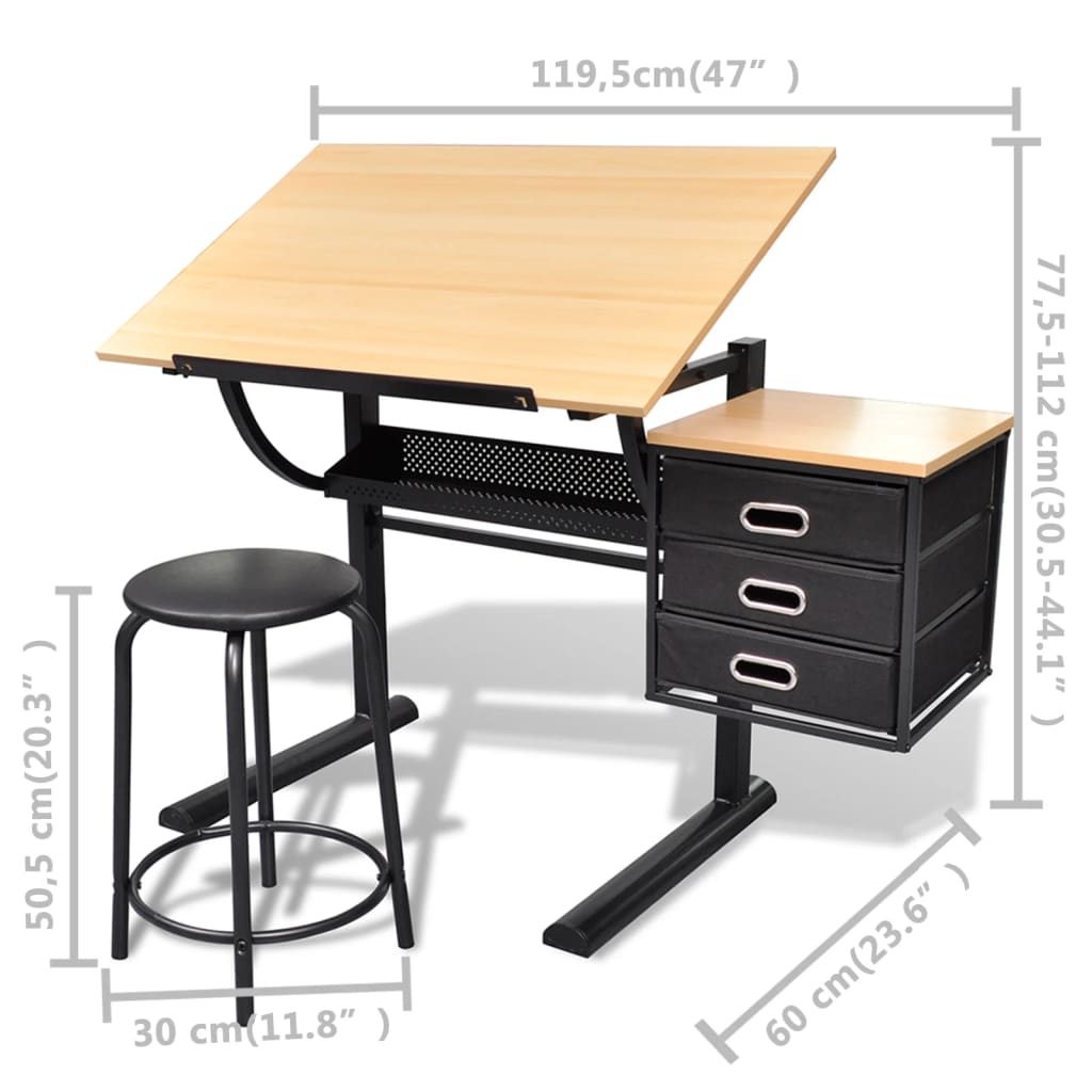 Escritorio inclinable con tablero de dibujo y taburete mesa de dibujo