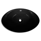 Lavabo Oval de cerámica negra de lujo con desagüe, 59 x 38,5 cm