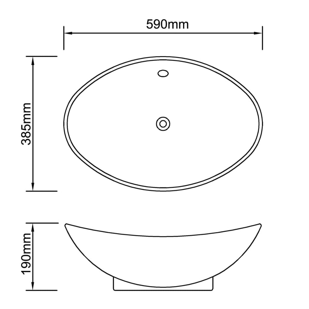 Lavabo Oval de cerámica negra de lujo con desagüe, 59 x 38,5 cm