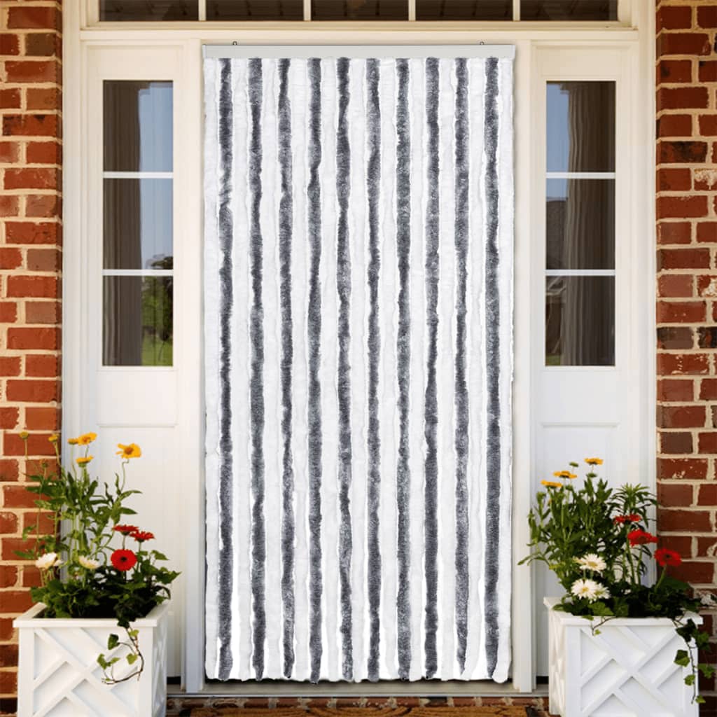 Grey and white chenille fly curtain 100x220 cm