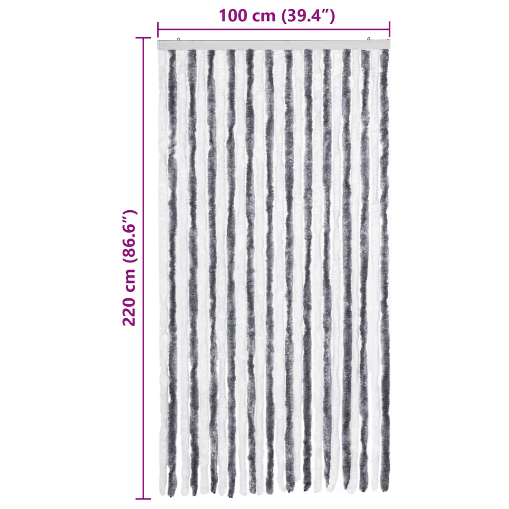 Cortina mosquitera gris y blanco chenilla 100x220 cm