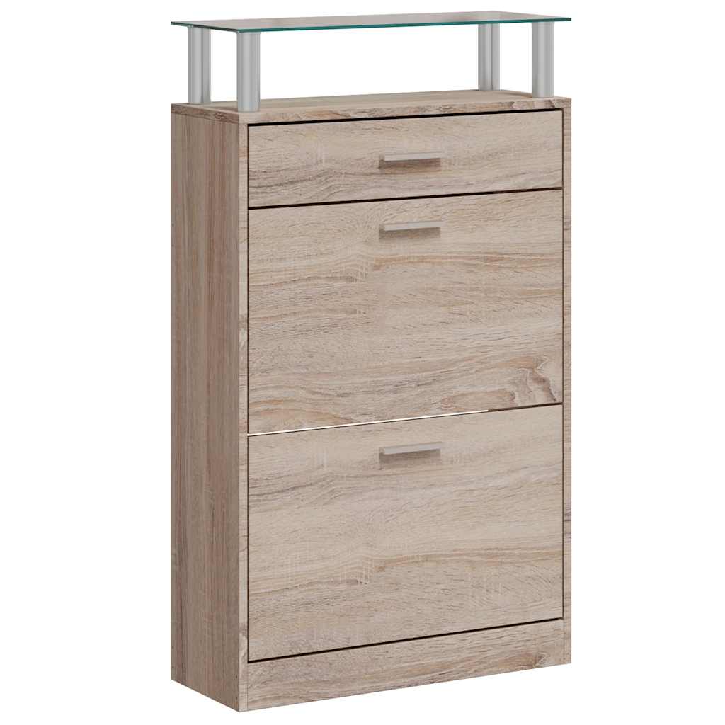 Zapatero cajón y estante superior vidrio aspecto madera