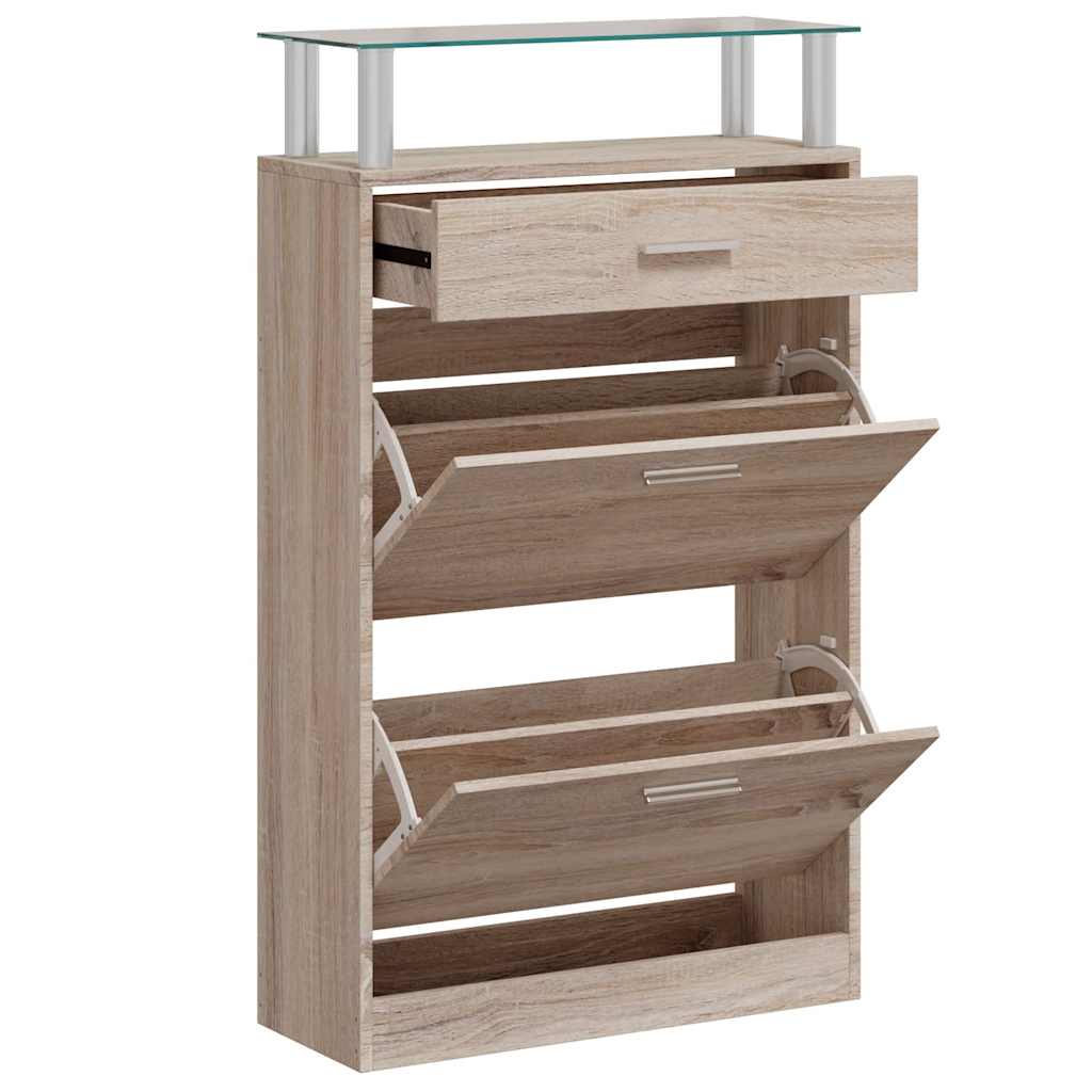 Zapatero cajón y estante superior vidrio aspecto madera
