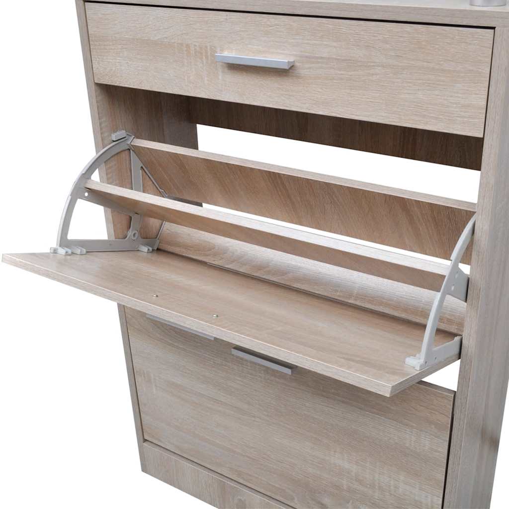 Zapatero cajón y estante superior vidrio aspecto madera