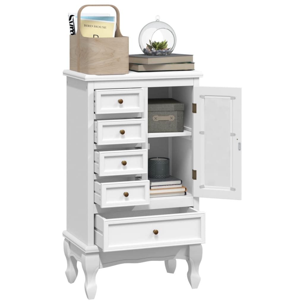 Mueble de 5 cajones y 2 estantes blanco
