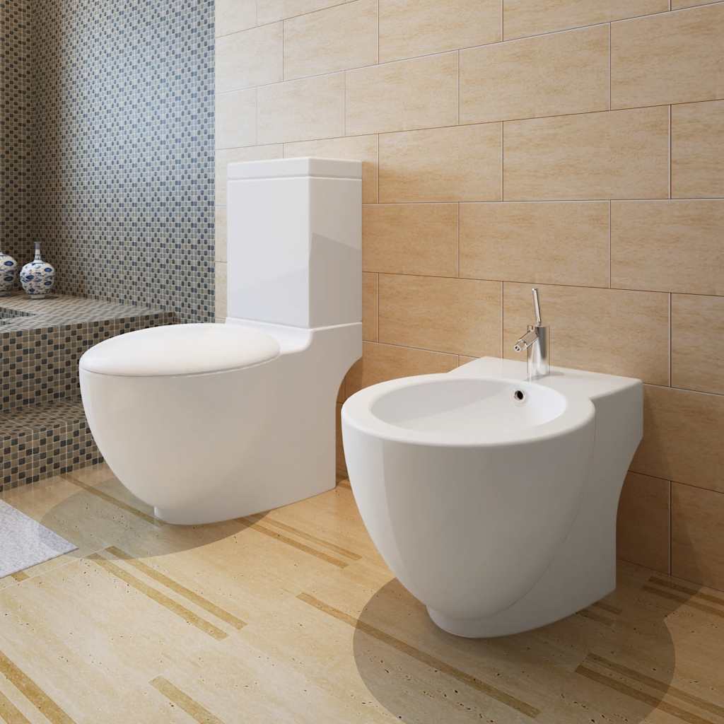 Juego de váter WC y bidé de cerámica blanco
