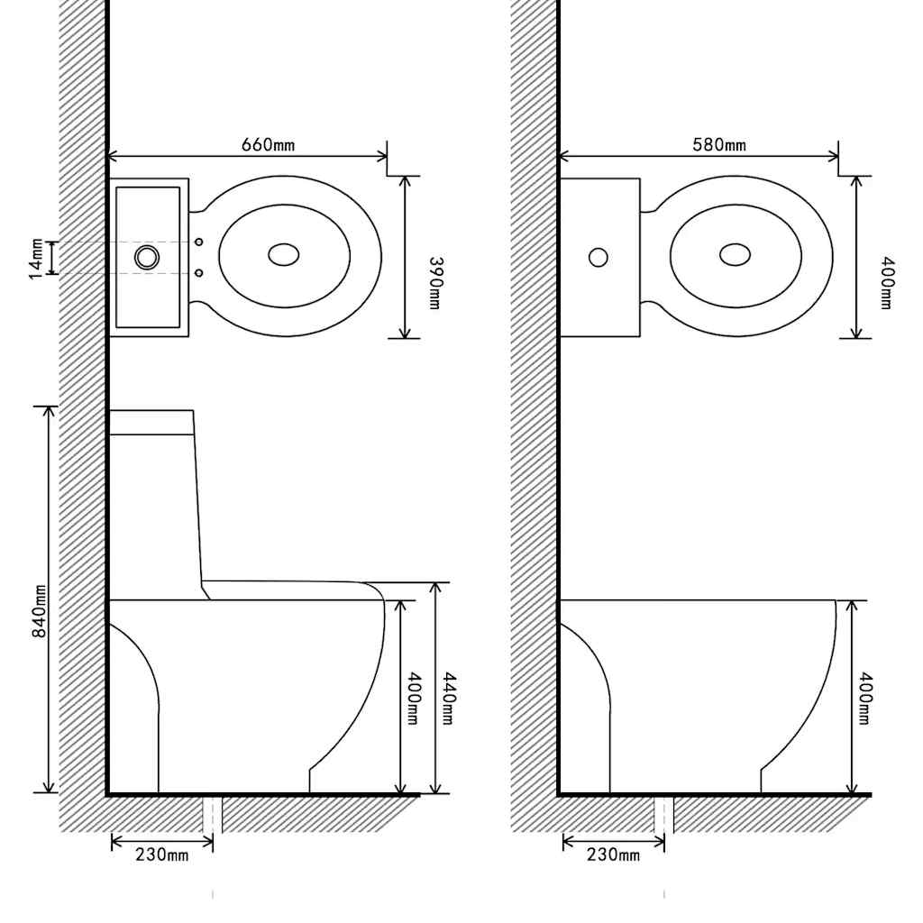 Juego de váter WC y bidé de cerámica blanco